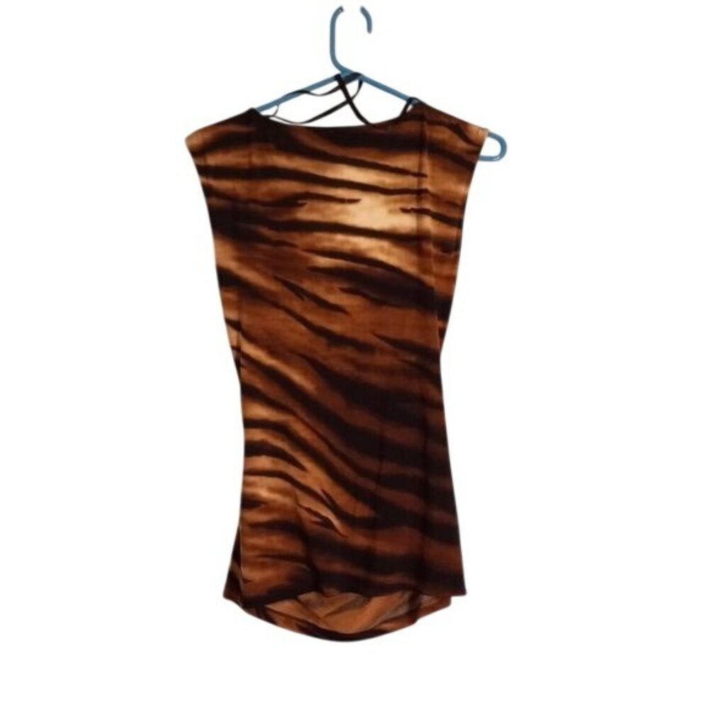 Vince Camuto XS Top Sleeveless Tiger Print Drape Neck Polyester Spandex Ruched - Picture 7 of 9